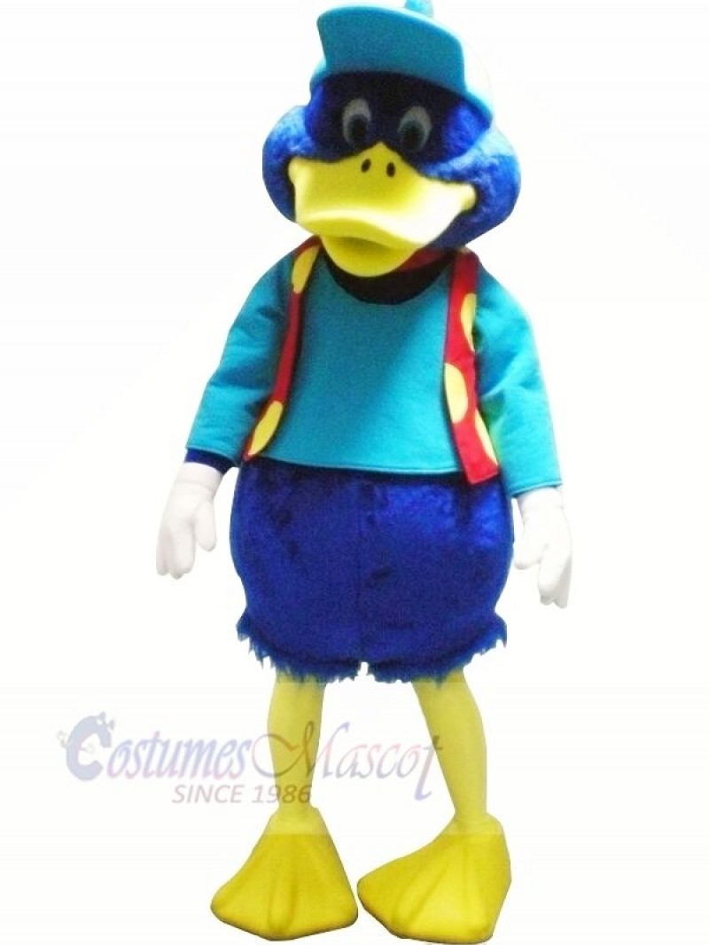 Blue Duck with Red Vest Mascot Costumes Animal