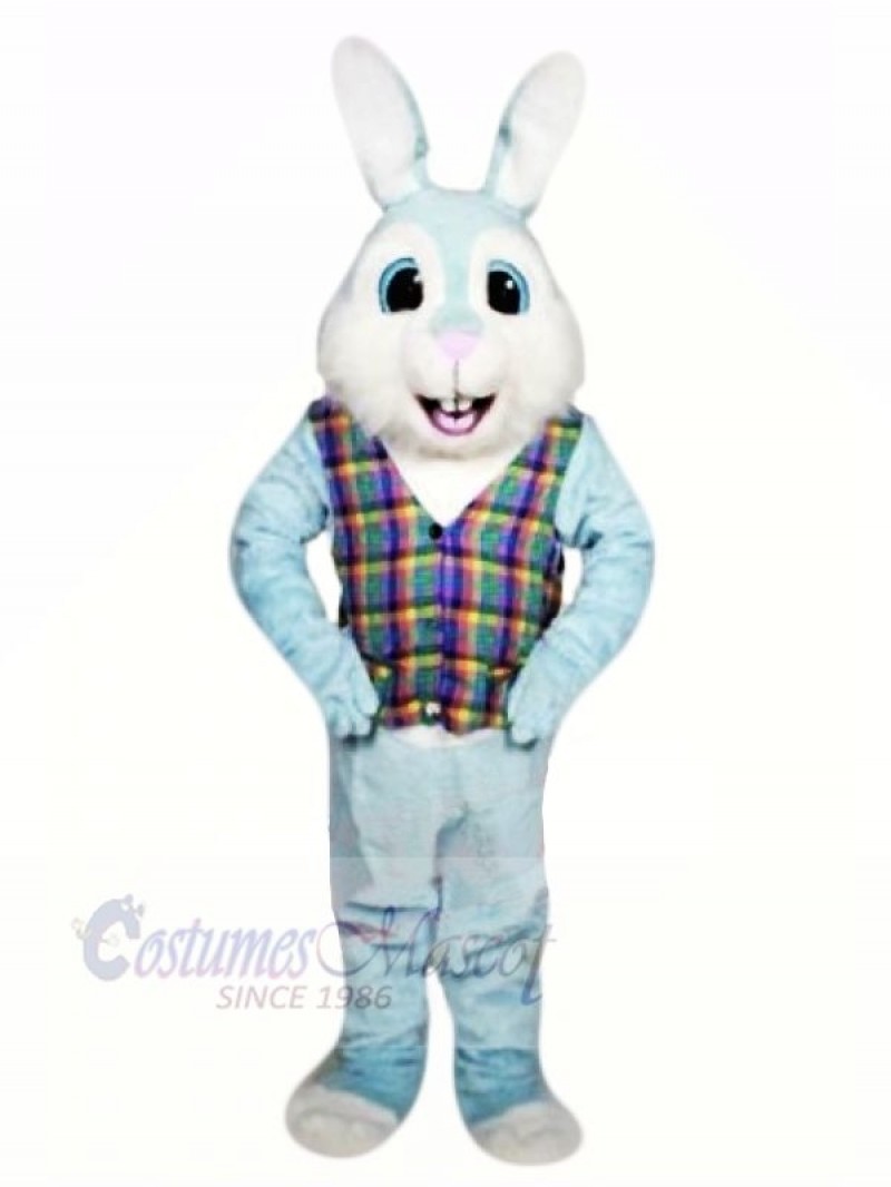 Blue Easter Bunny with Colorful Vest Mascot Costumes Animal