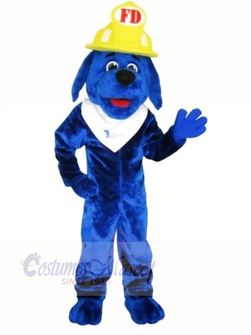 Blue Fire Dog with Yellow helmet Mascot Costumes Animal	