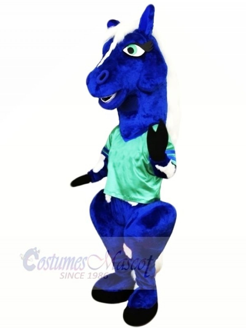 Blue Horse with Green T-shirt Mascot Costumes Animal