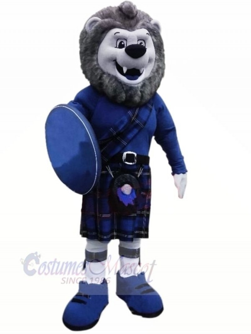 Grey Lion with Blue Suit Mascot Costumes Animal	