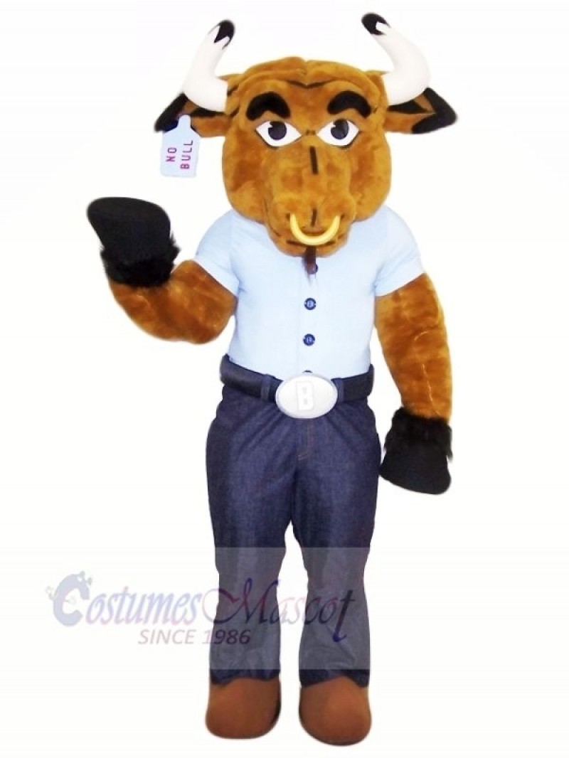 Strong Bull with Blue T-shirt Mascot Costumes Animal