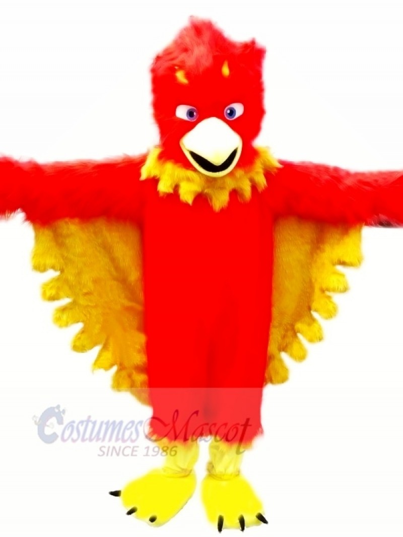 Red Phoenix with Long Fur Mascot Costumes Cartoon