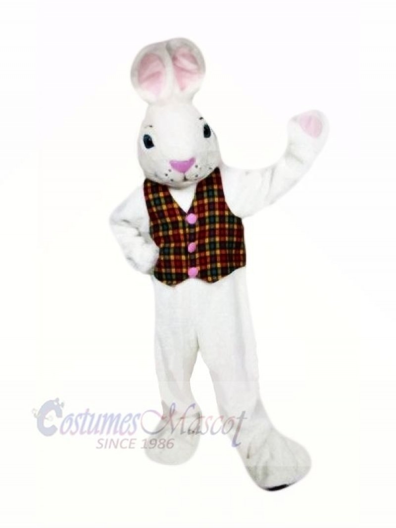 White Easter Bunny with Vest Mascot Costumes Cartoon