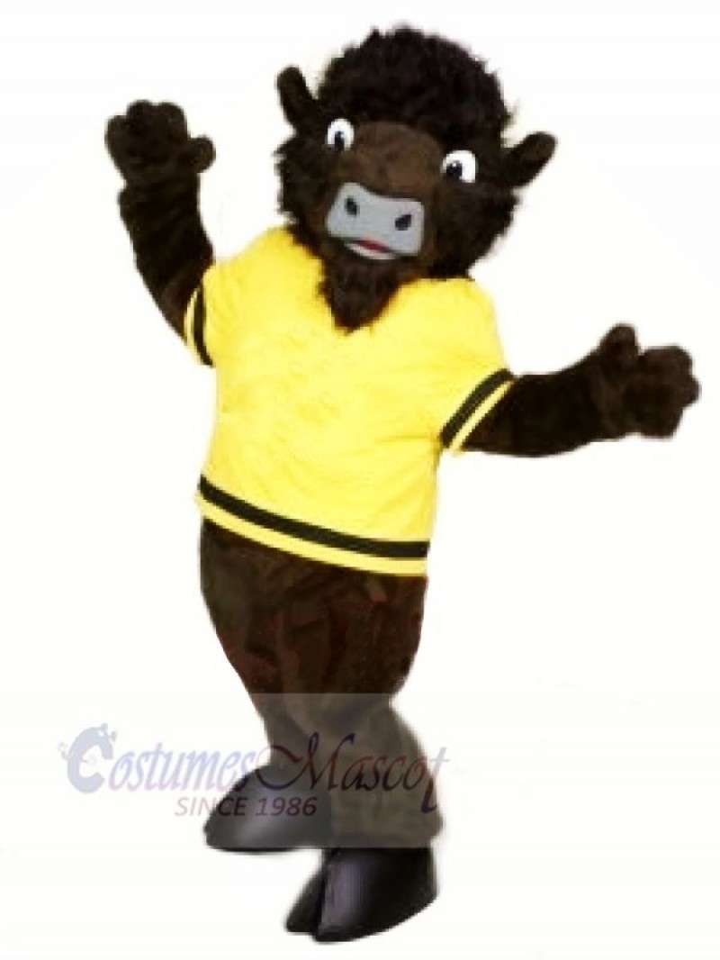 Wild Buffalo with Yellow T-shirt Mascot Costumes Cartoon	