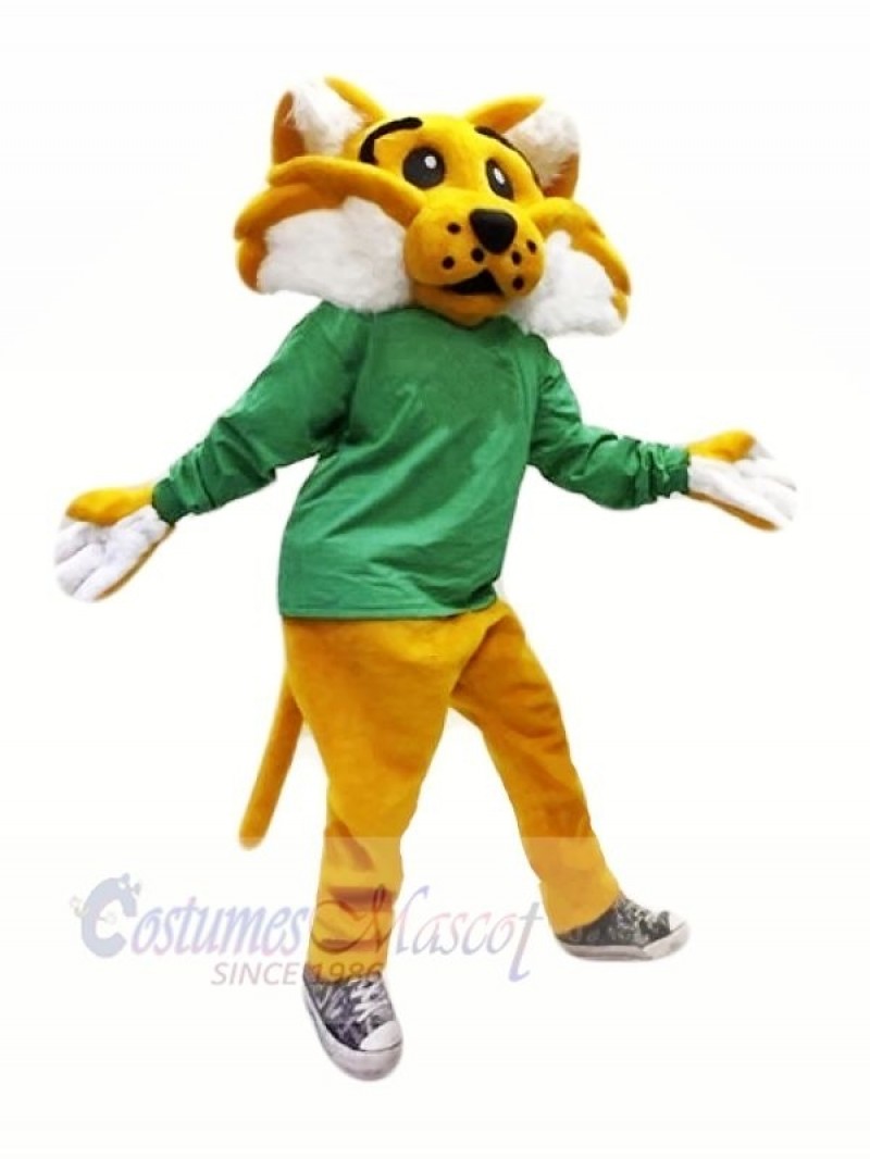 Brown Wildcat with Green Coat Mascot Costume Animal