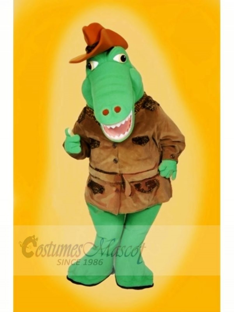 Cool Alligator with Brown Hat Mascot Costumes Cartoon