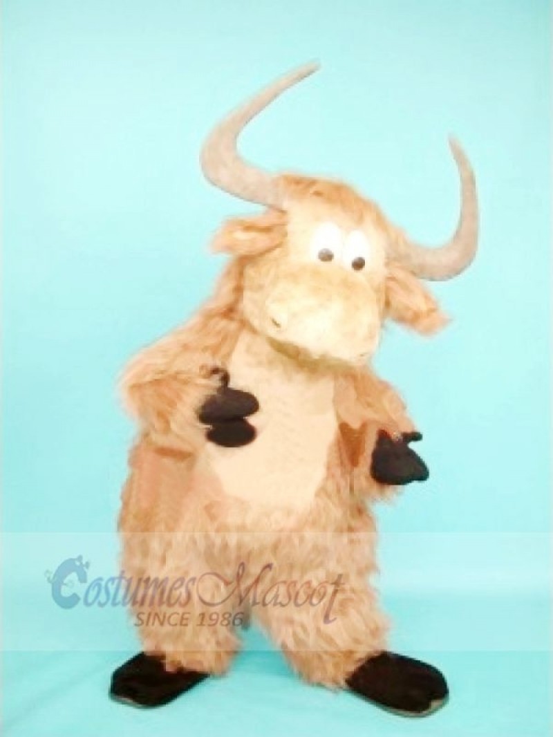 Cute Furry Brown Yak Mascot Costumes Cartoon	