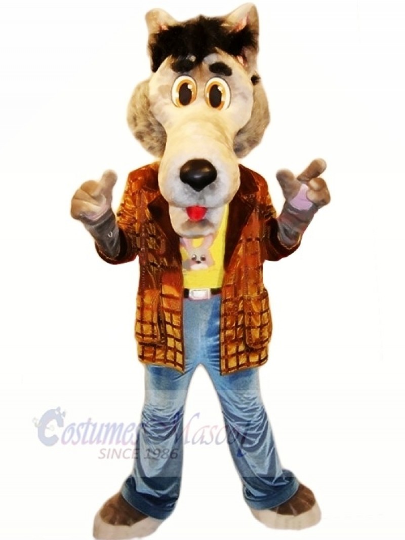 Cool Wolf with Jacket Mascot Costumes Cartoon
