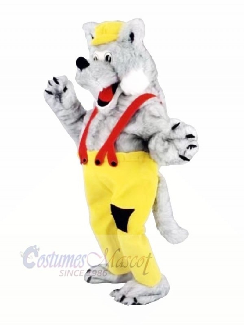 Happy Wolf with Yellow Hat Mascot Costumes Cartoon