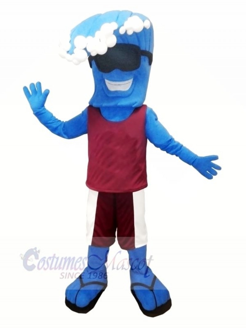 Funny Blue Wave Mascot Costume Cartoon