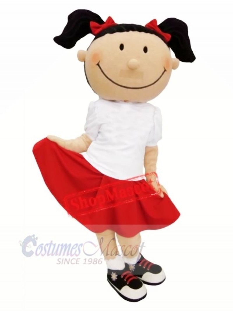 Cute Girl with Red Skirt Mascot Costume Cartoon