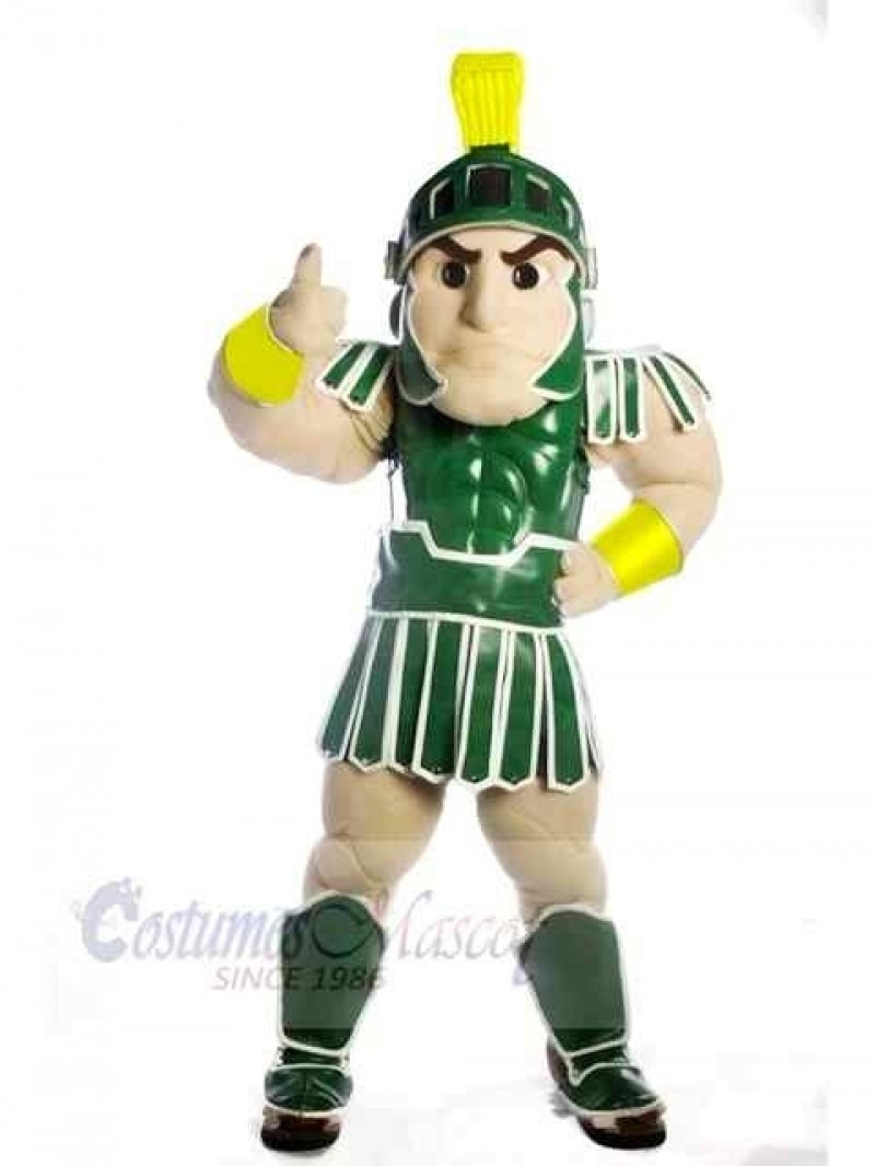 Green Spartan Trojan Knight Sparty with Shield Mascot Costume People