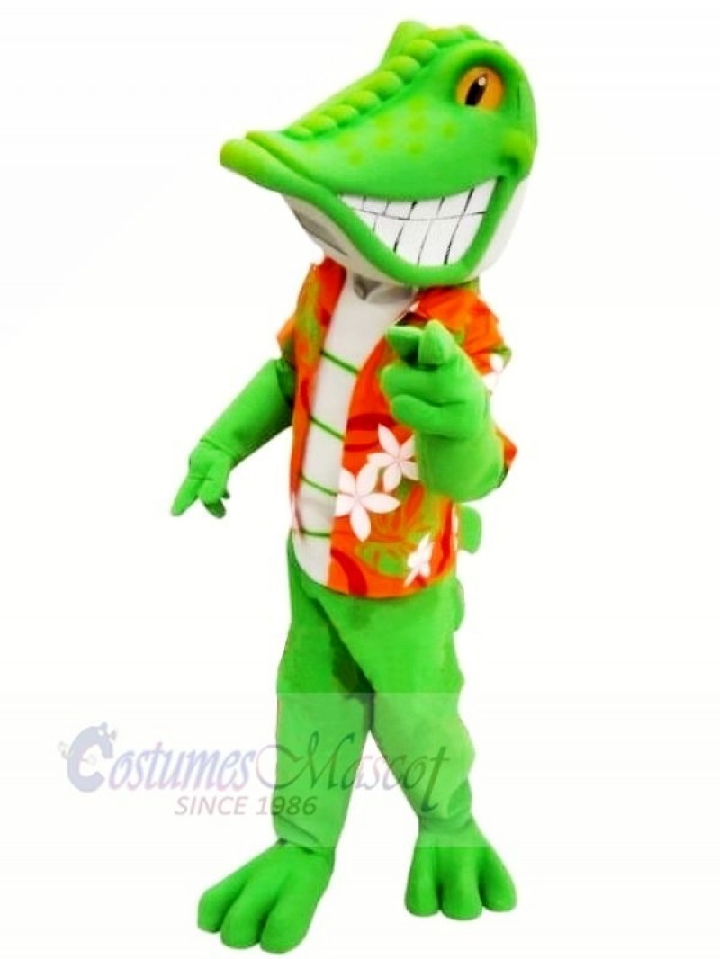 Smiling Green lizard Mascot Costume Cartoon
