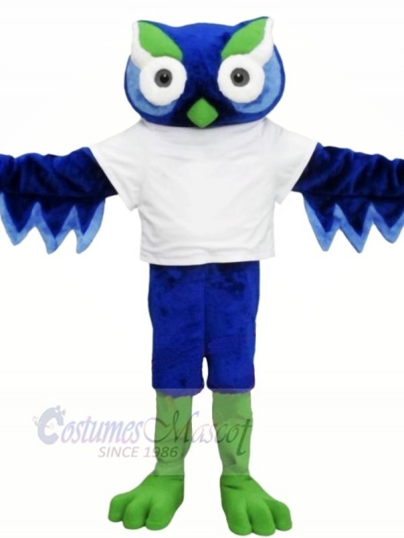 Cute Blue Owl with Green Eyebrow Mascot Costumes Animal