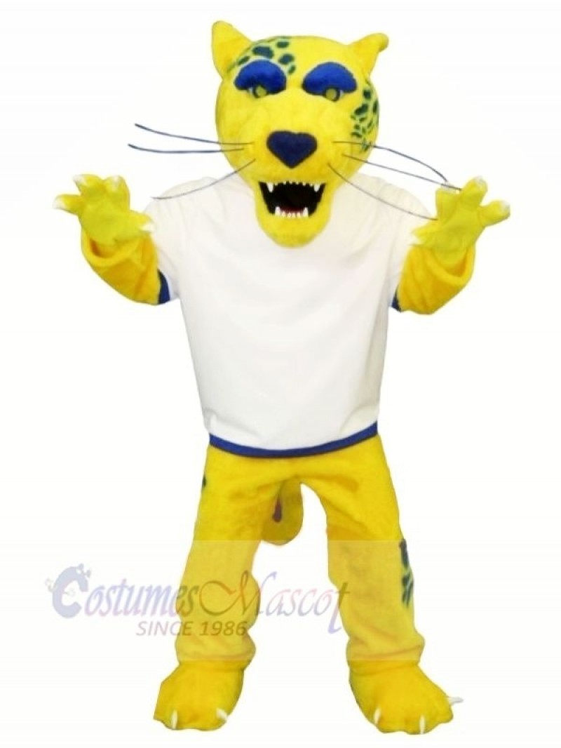 Yellow Jaguar with White T-shirt Mascot Costumes	