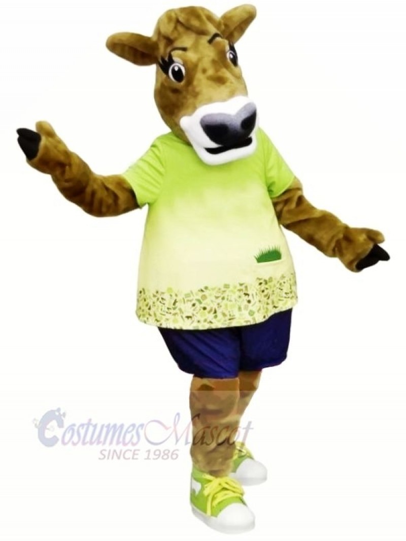 Gurt Cow with Green T-shirt Mascot Costumes	