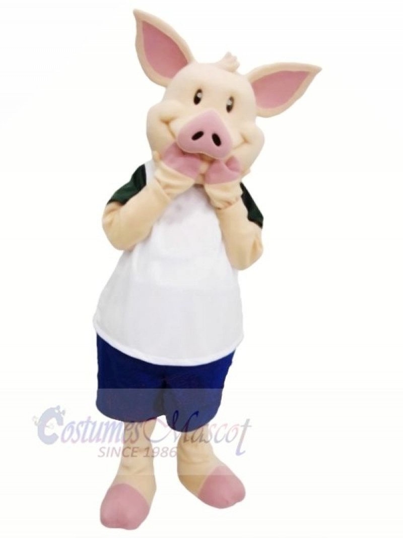 Pink Pig with White Suit Mascot Costumes Cheap
