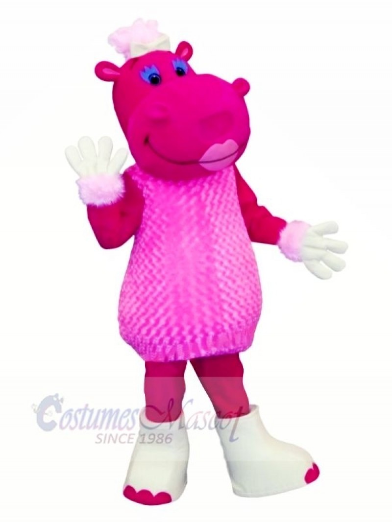 Pink Hippo in Dress Mascot Costumes Cartoon