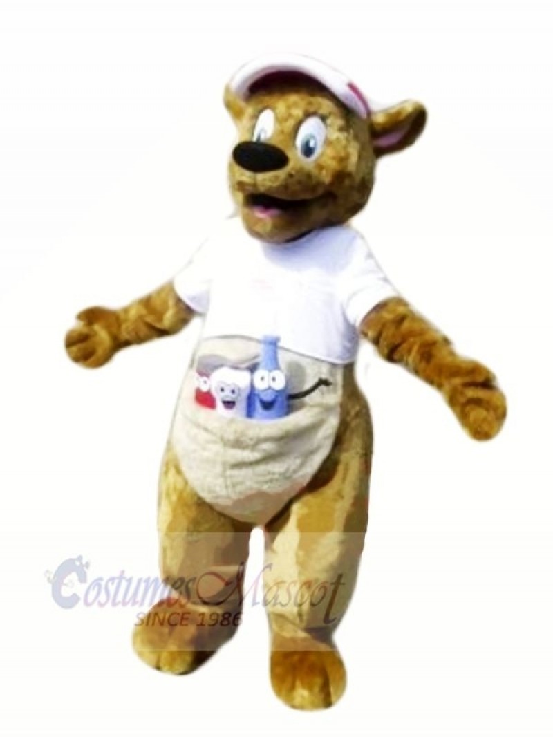 Brown Kangaroo with White T-shirt Mascot Costumes