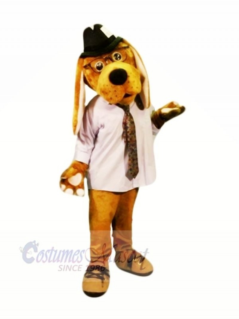 Brown Dog with Glasses Mascot Costumes Cartoon	