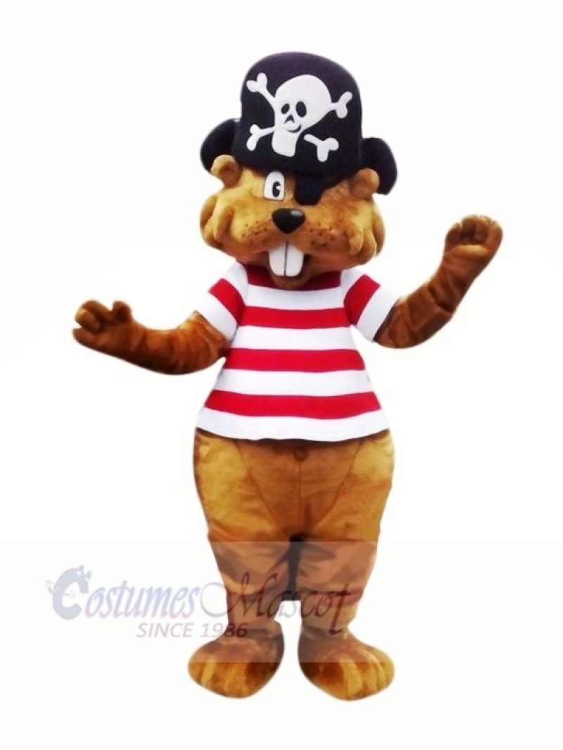 Pirate Brown Beaver Mascot Costume Cartoon