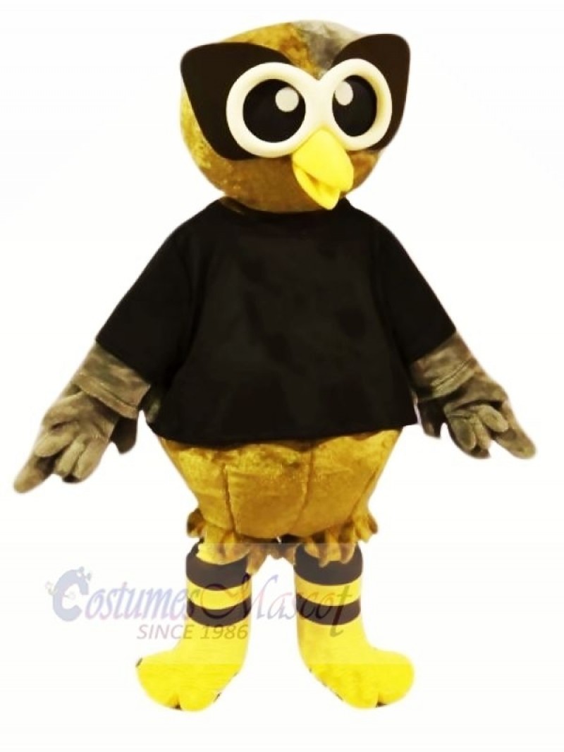 Brown Owl with Black T-shirt Mascot Costumes Cartoon	