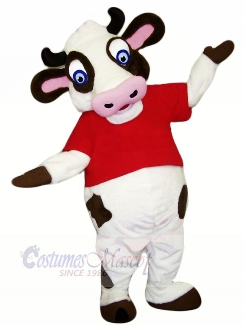 Funny Cow with Red T-shirt Mascot Costumes Cartoon