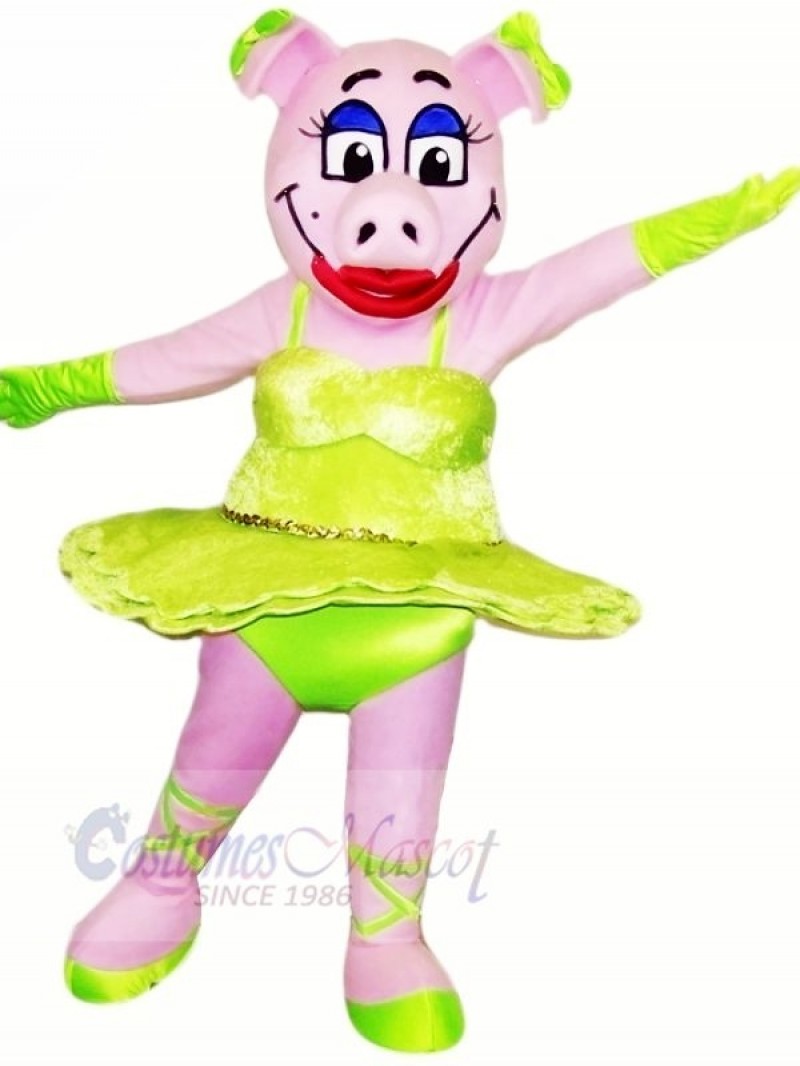 Dancing Pig with Green Skirt Mascot Costumes Animal