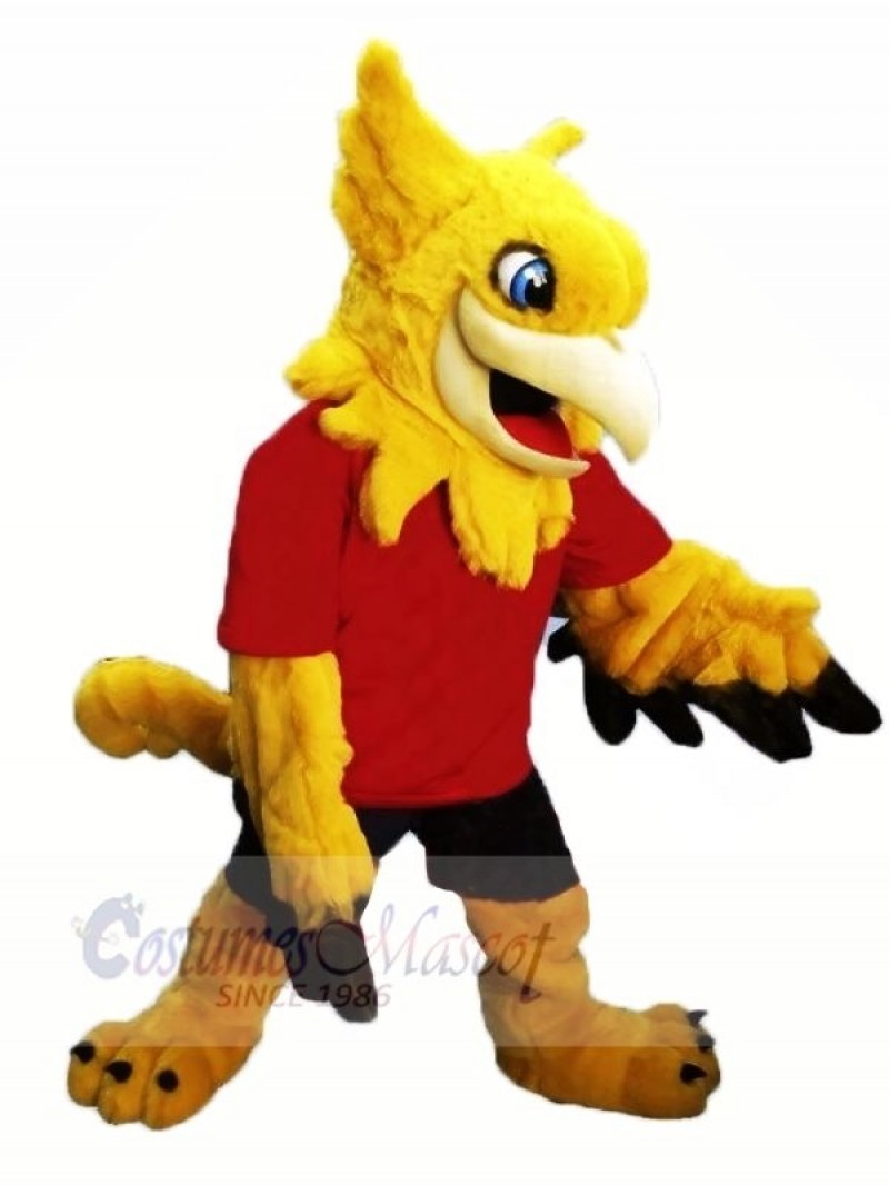 Yellow Gryphon with Red T-shirt Mascot Costumes	