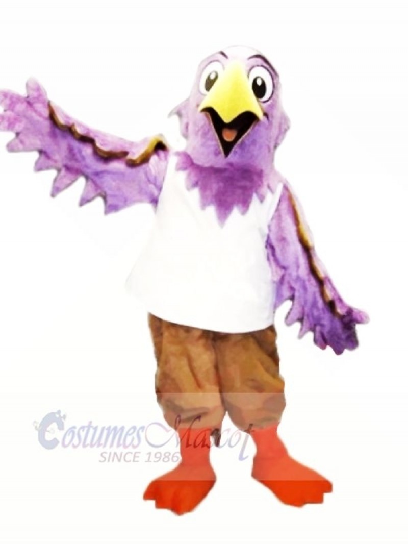 Purple Eagle with White Vest Mascot Costume Cartoon