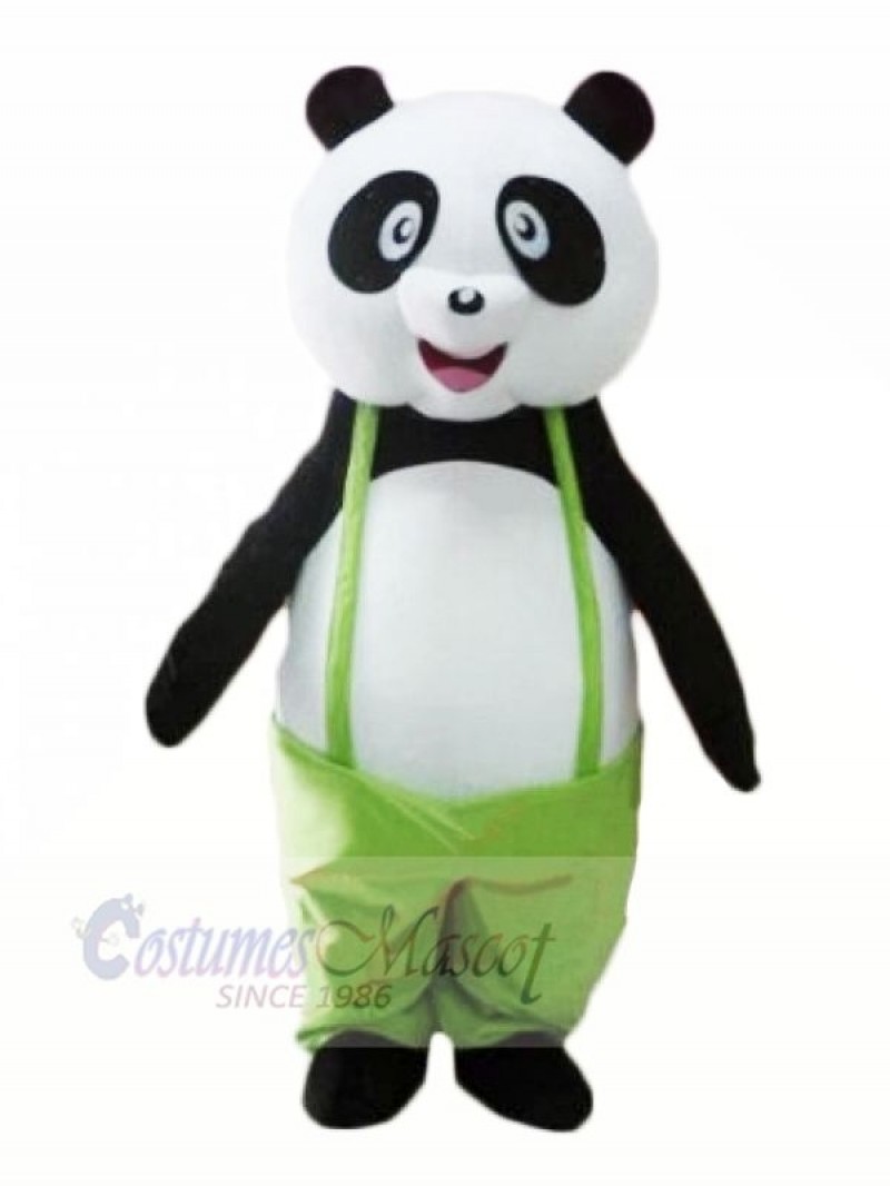 Cute Panda with Green Coat Mascot Costume Cheap