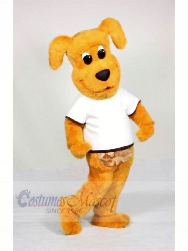 Yellow Dog with White T-shirt Mascot Costumes Animal