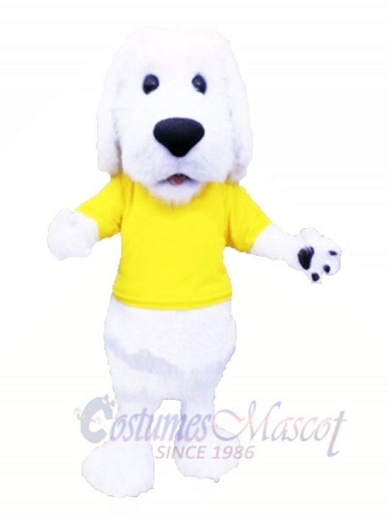 Cute White Dog with Yellow T-shirt Mascot Costumes Animal