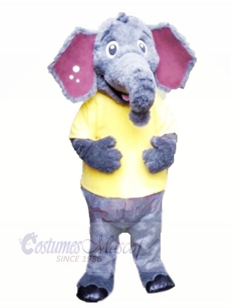 Fluffy Elephant with Yellow T-shirt Mascot Costumes 