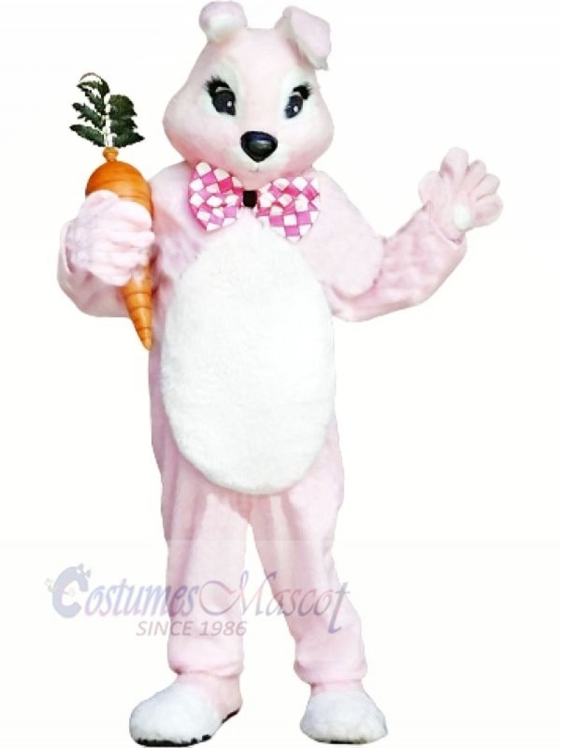 Pink Bunny Rabbit with Carrot Mascot Costumes Animal	