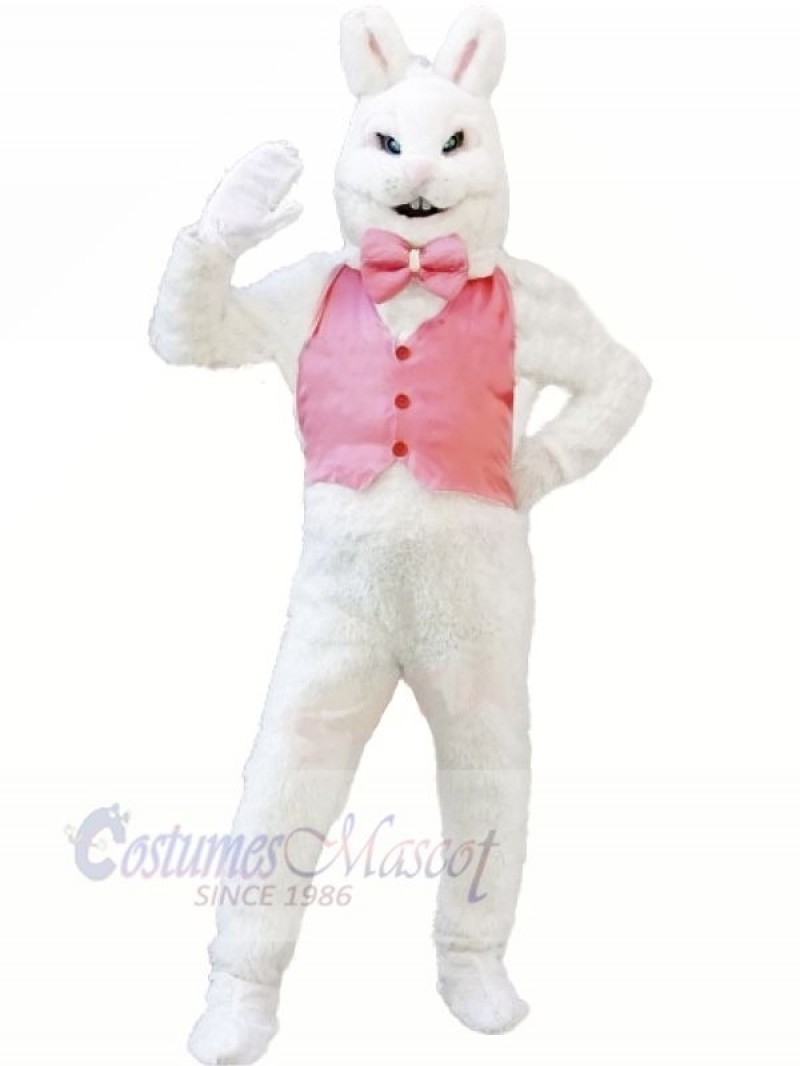 White Bunny Rabbit with Pink Vest Mascot Costumes Cheap	