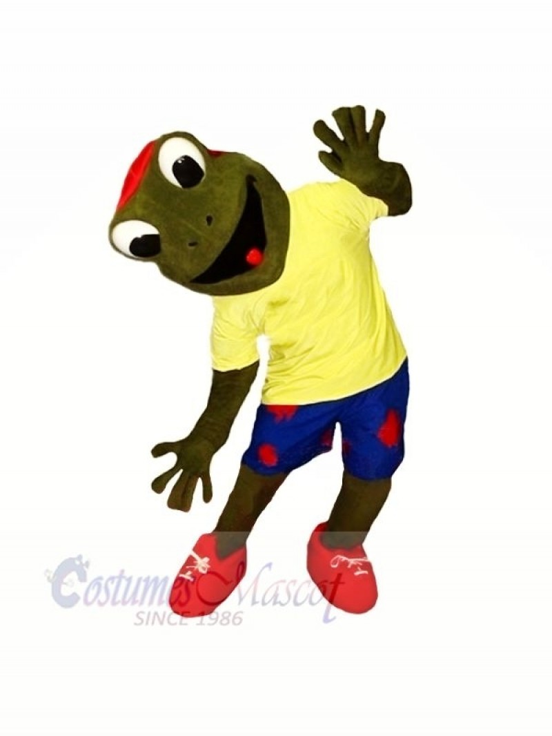 Happy Frog with Yellow T-shirt Mascot Costumes Cartoon