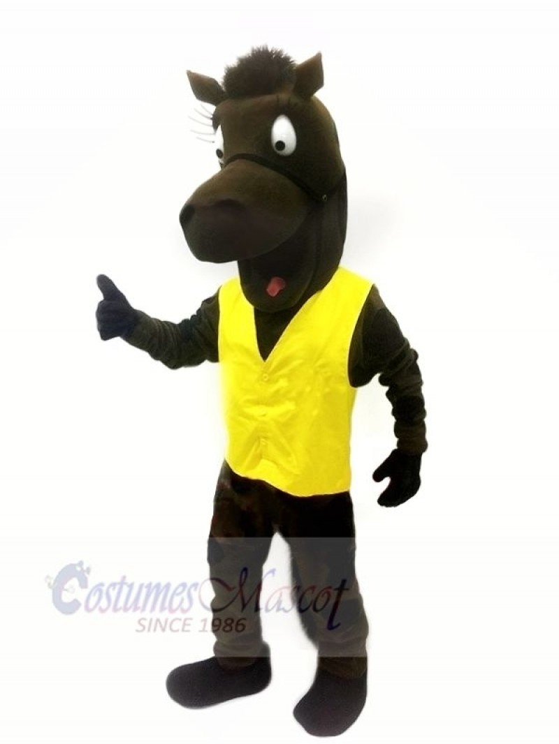 Black Horse with Yellow Vest Mascot Costumes