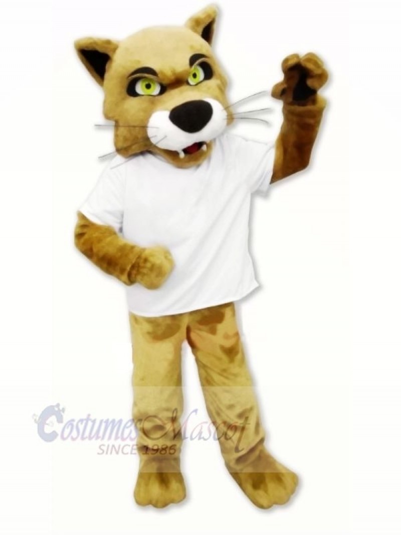 Brown Wildcat with T-shirt Mascot Costume Cartoon