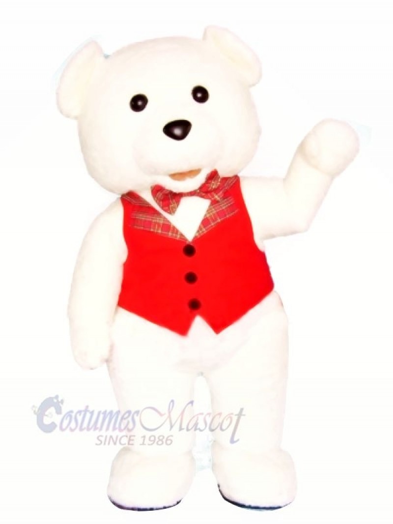 White Teddy Bear with Red Vest Mascot Costumes Cartoon