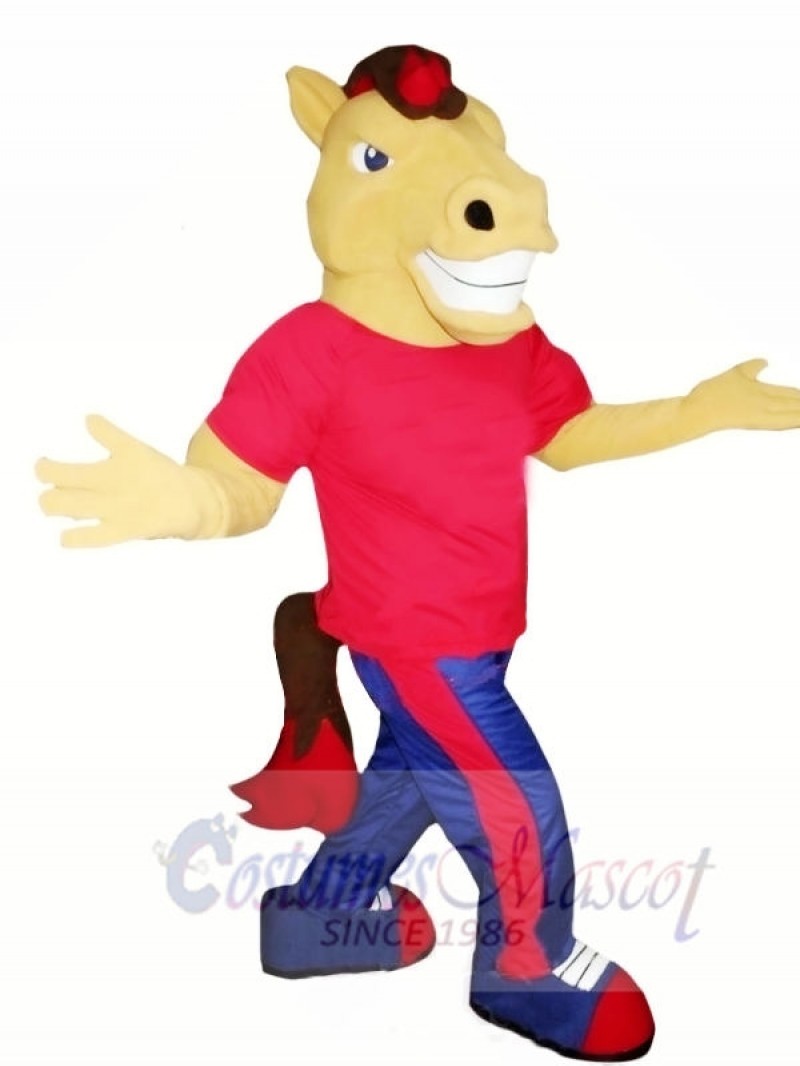 Brown Horse with Red T-shirt Mascot Costumes Animal