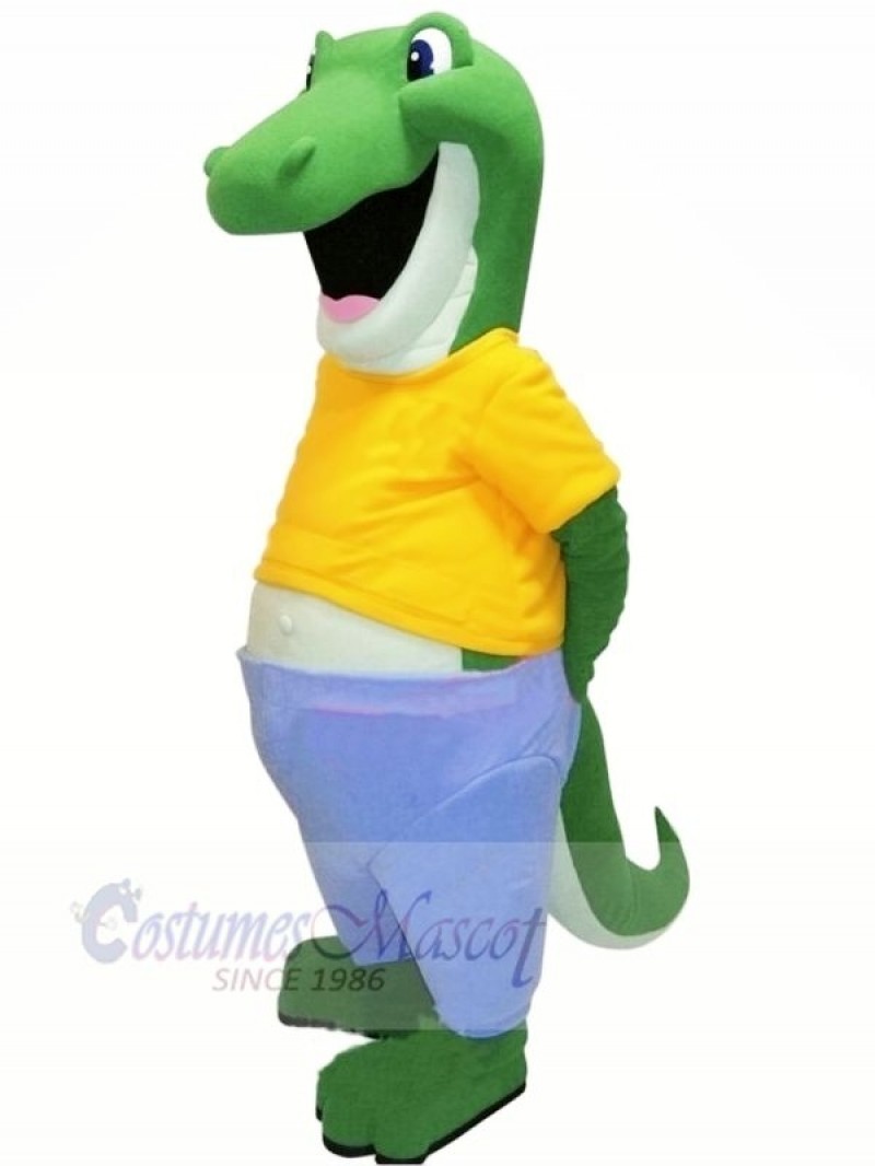 Happy Alligator with Yellow T-shirt Mascot Costumes Adult