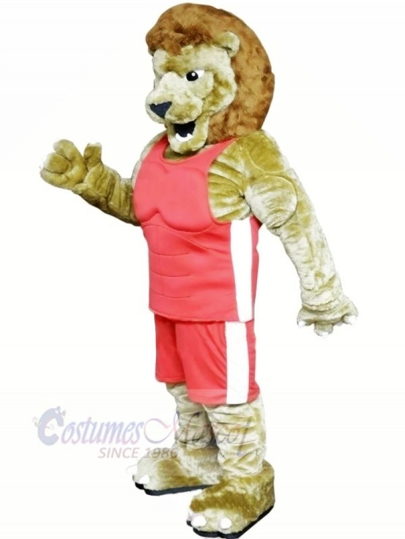 Power Lion with Pink Suit Mascot Costumes Cartoon