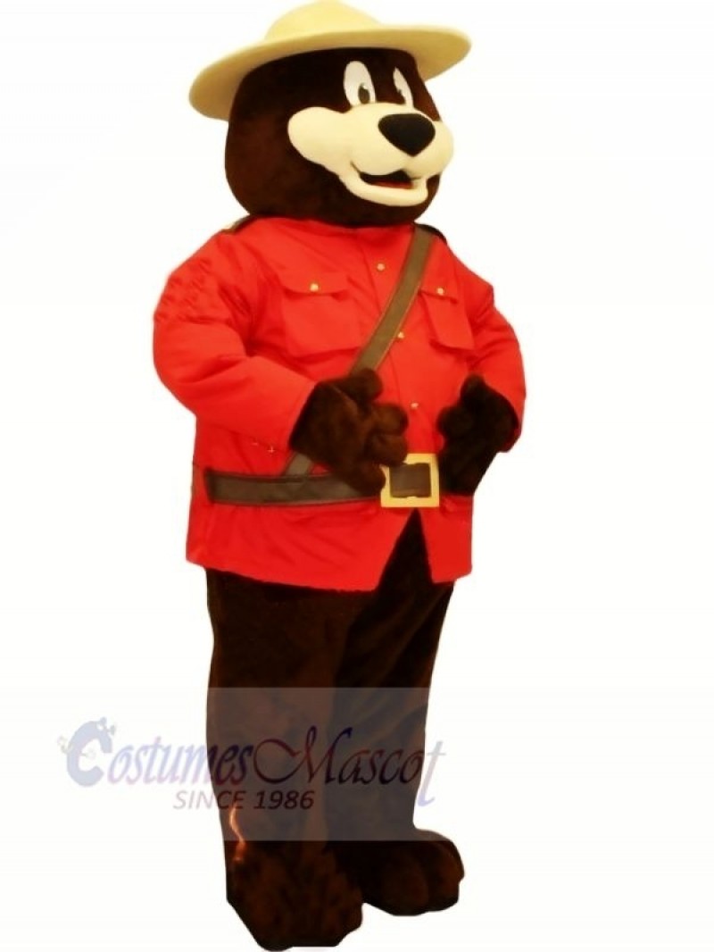 Safety Bear with Red Coat Mascot Costumes Cartoon