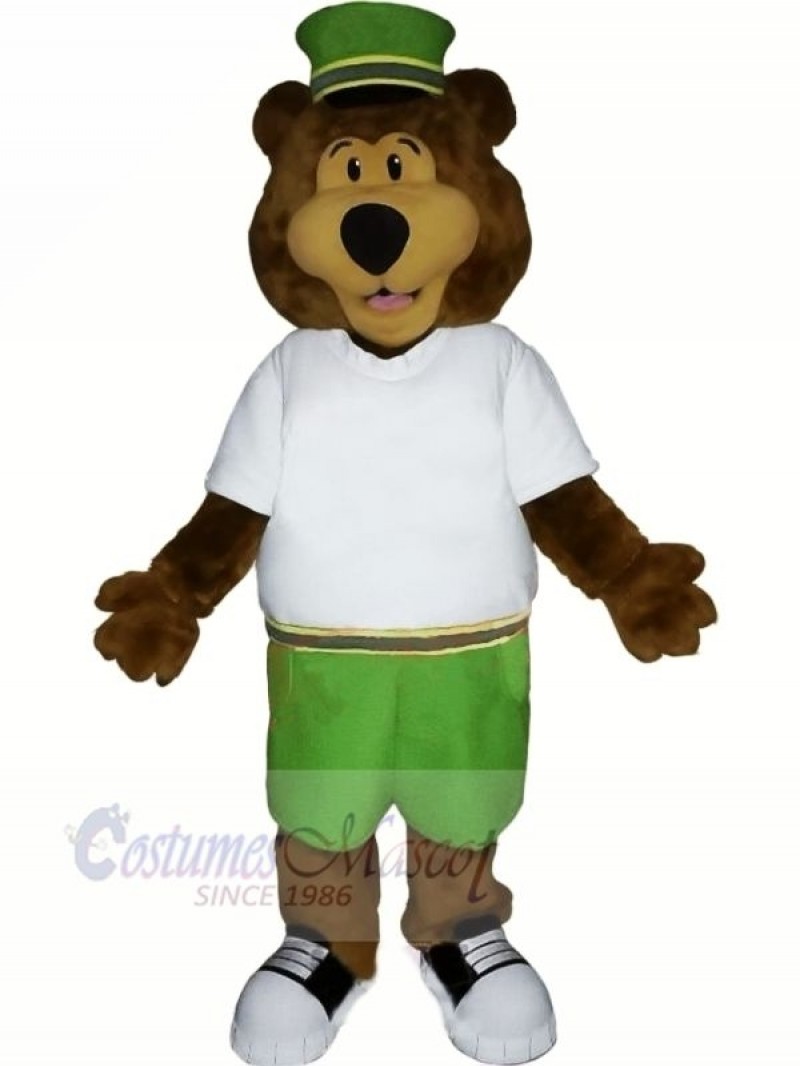 Brown Bear with Green Hat Mascot Costumes Cartoon