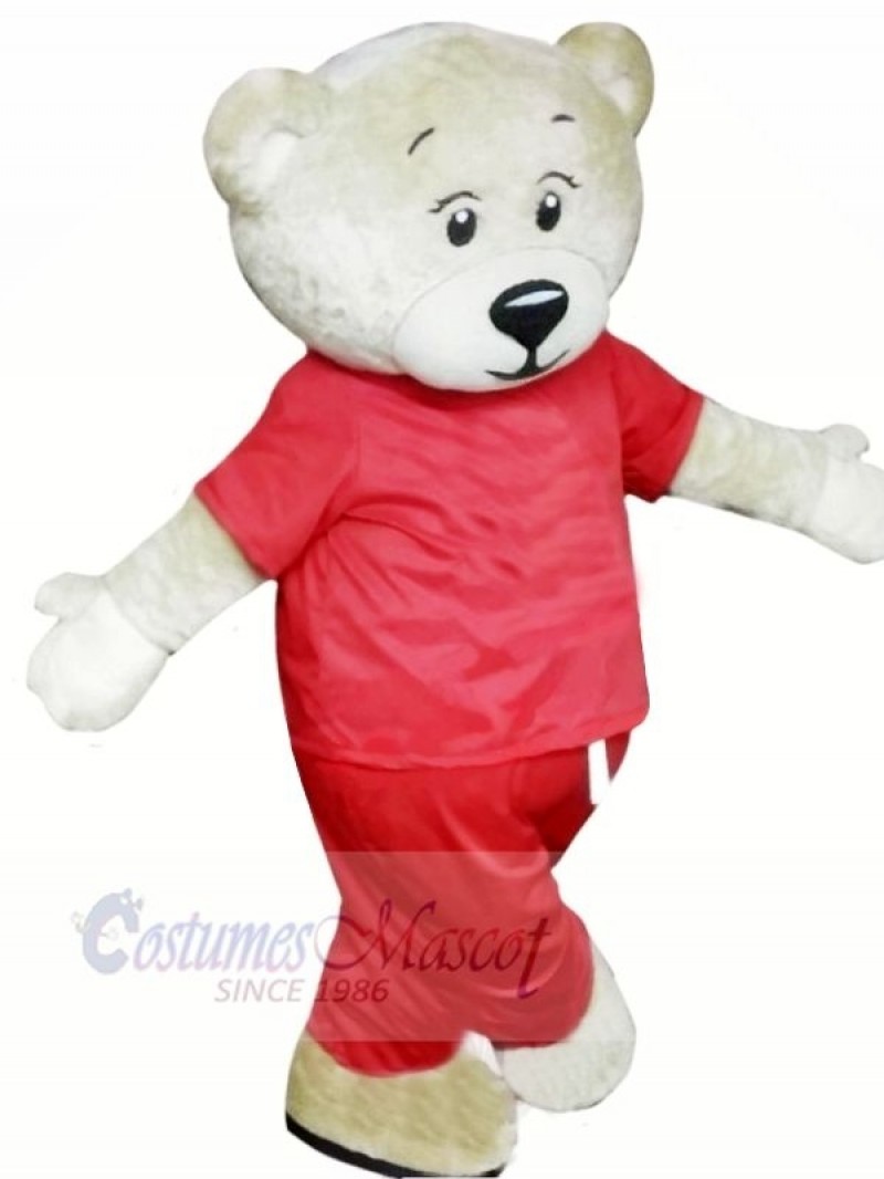 White Bear with Red Suit Mascot Costumes	