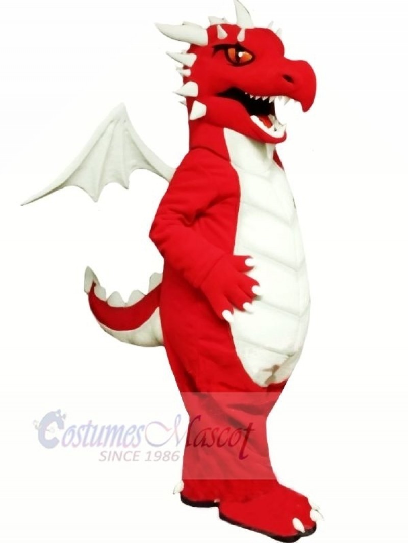 Red Dragon with White Wings Mascot Costumes Cartoon