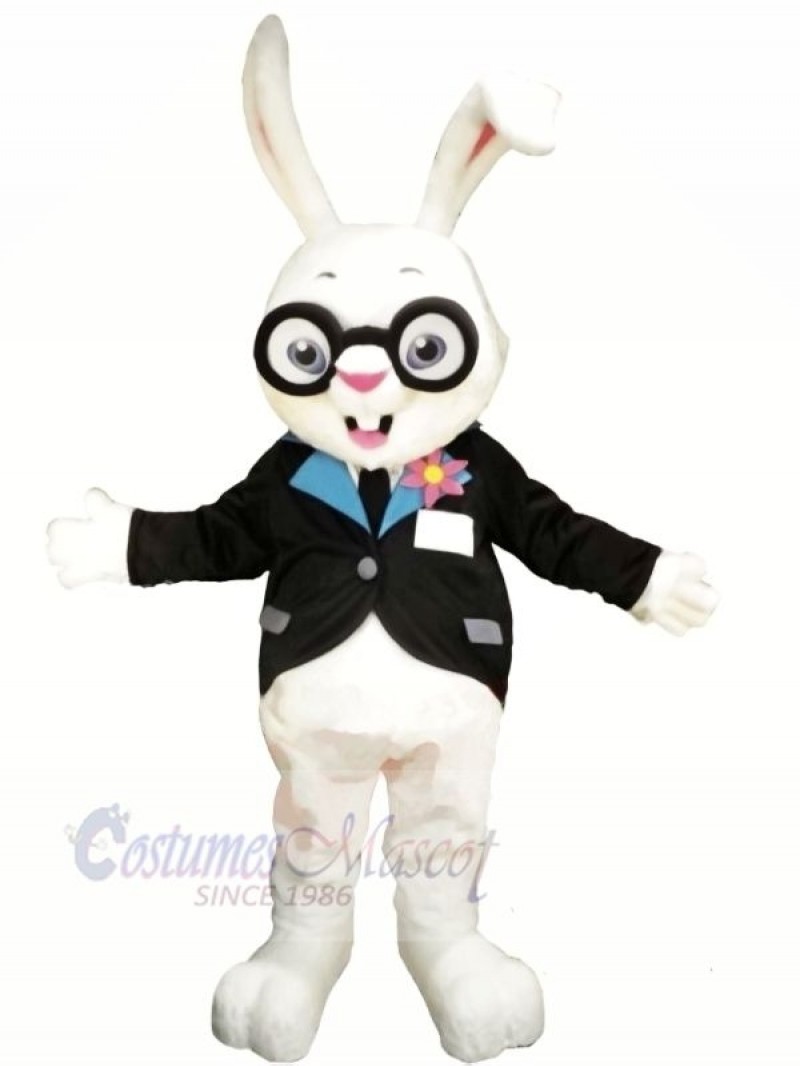White Rabbit with Glasses Mascot Costumes Animal