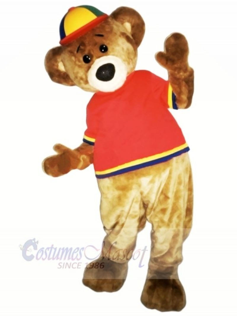 Brown Bear with Red T-shirt Mascot Costume Aniaml